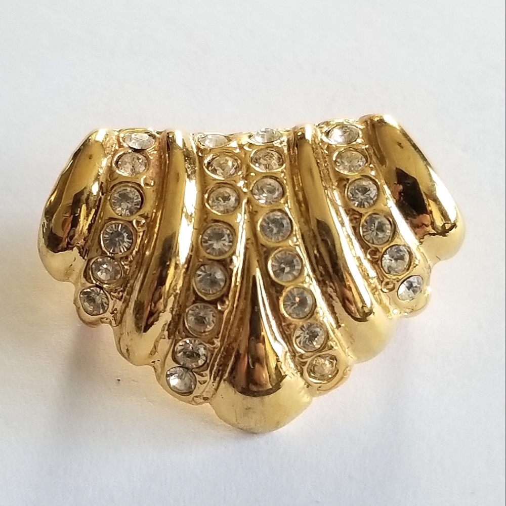 Vintage pendant gold tone slider clear rhinestones crystals classic elegant
